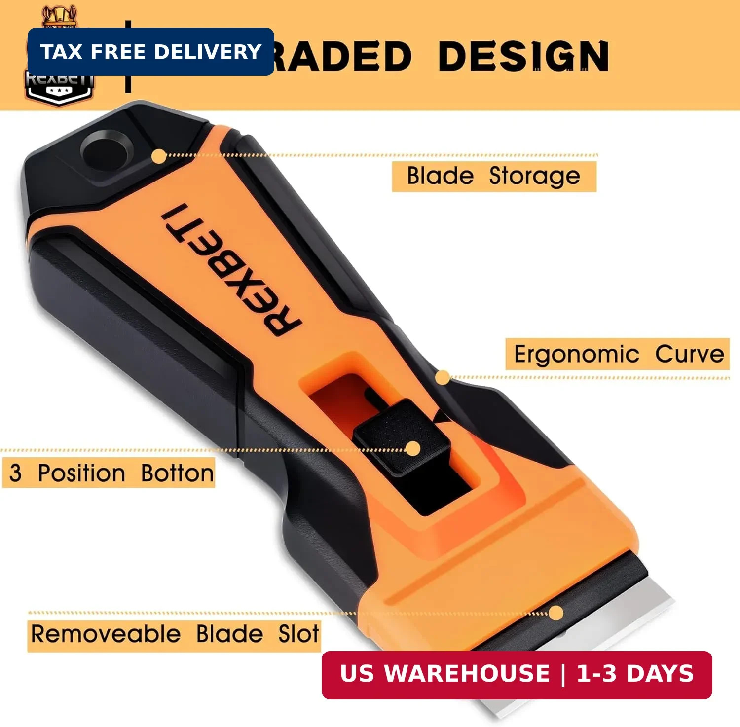 REXBETI Razor Blade Scraper Tool, 1 Pack Razor Scraper with Extra 157Pcs Razor B