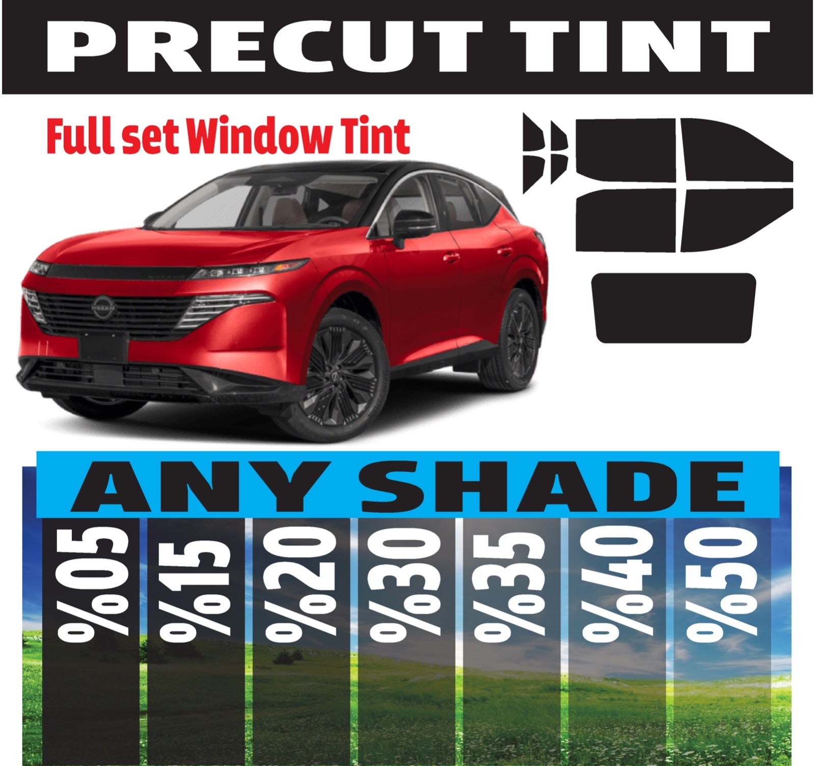 Precut Window Tint for Nissan Murano SUV (Full Set Any Shade)
