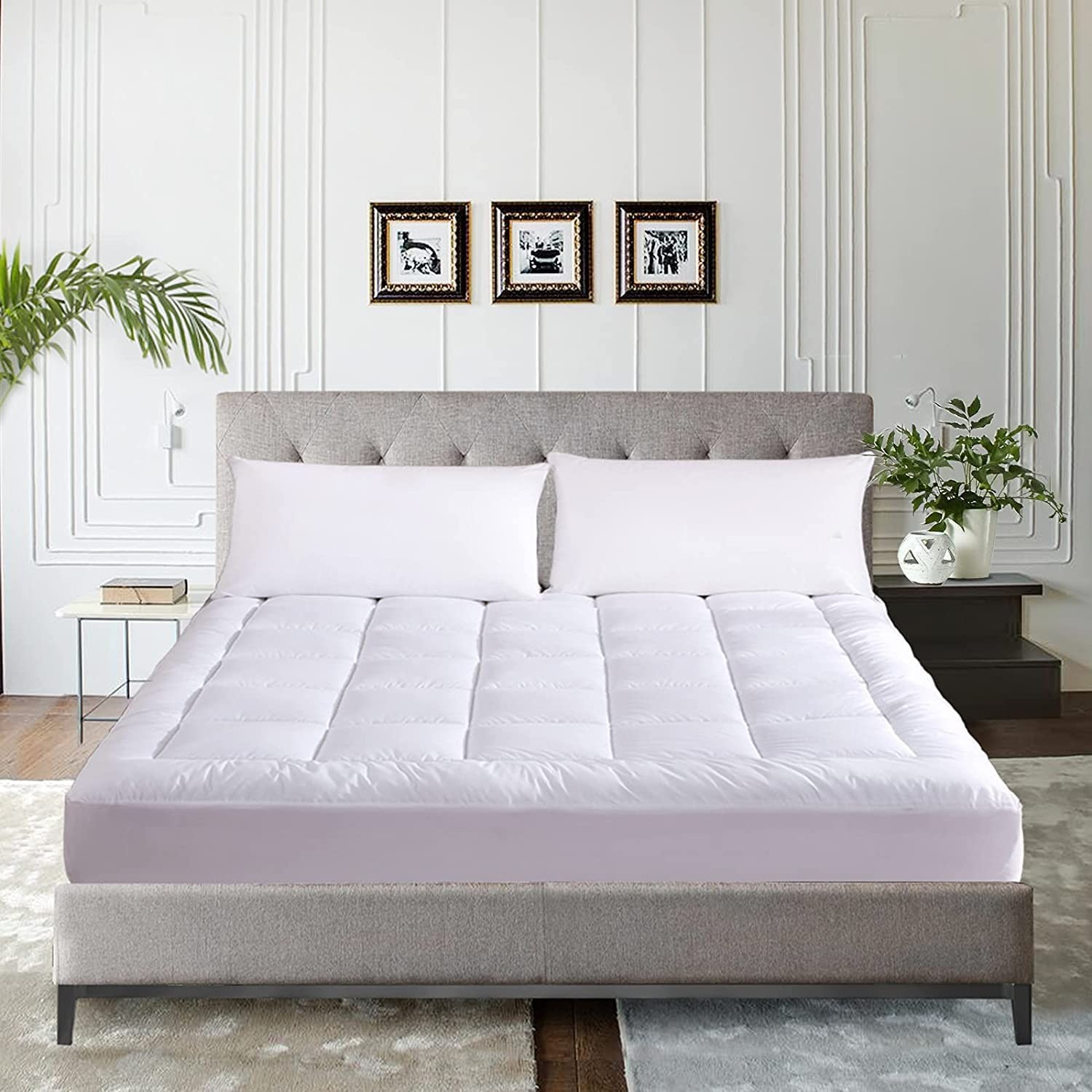 WhatsBedding Cotton Waterproof Mattress Pad Queen Queen, White-waterproof