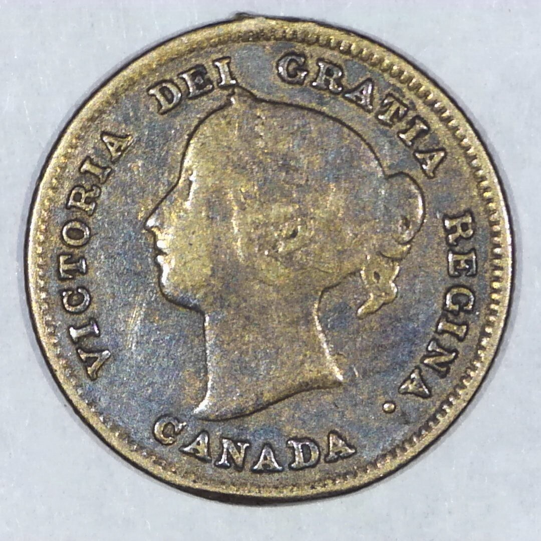 1891 CANADA Queen Victoria 5 Cents F Toned Silver Coin Z251