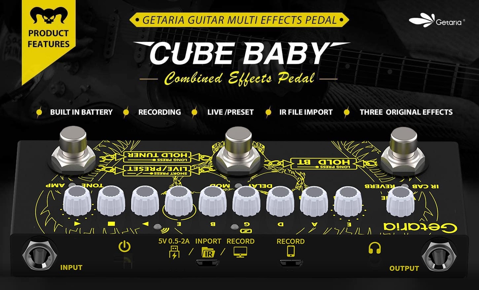 Getaria IR Cab Electric Multi Effects Processor Delay Reverb Guitar Overdrive...