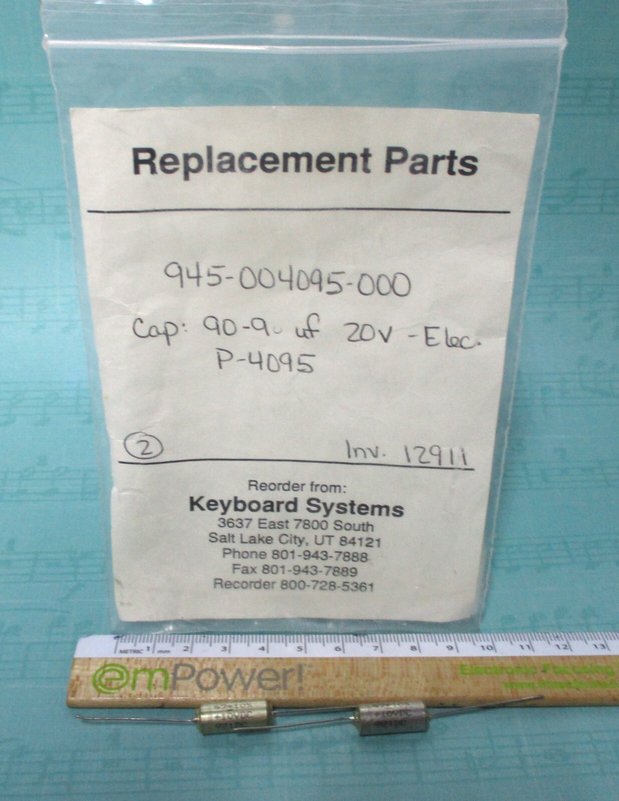KS Lowrey Piano Organ P-4095 90uf Electrolytic Axial Capacitor Mod 945-004095-00