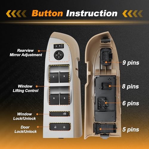 22968506 Front Left Driver Side Door Lock Silver Tone Panel, Tan Bezel Cover