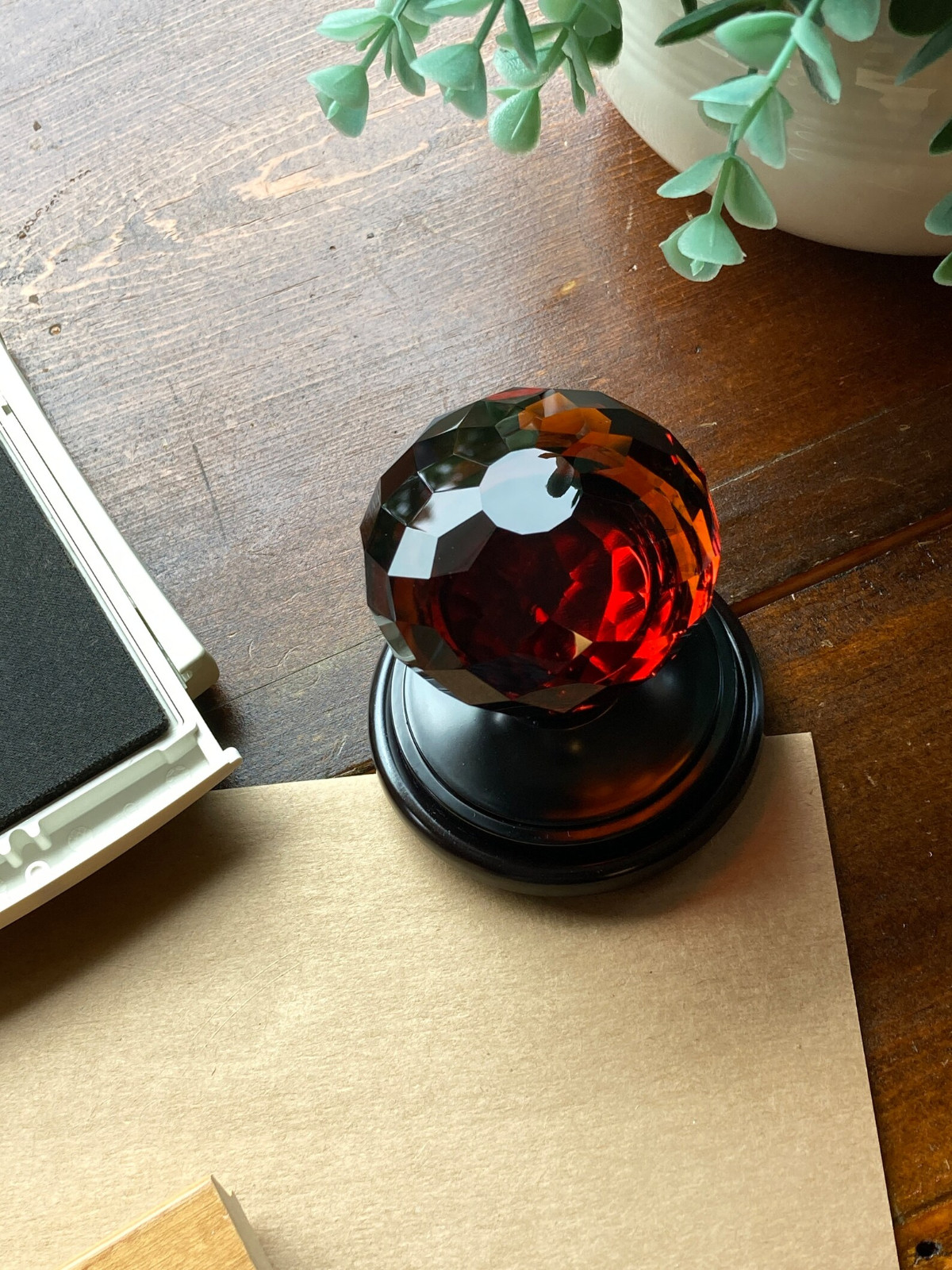 Handmade Crystal Stamping Press Tool, Amber Brown Handle