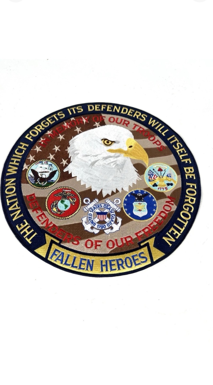 FALLEN HEROES FREEDOM DEFENDERS LARGE BACK PATCH MILITARY NEW 11.75"
