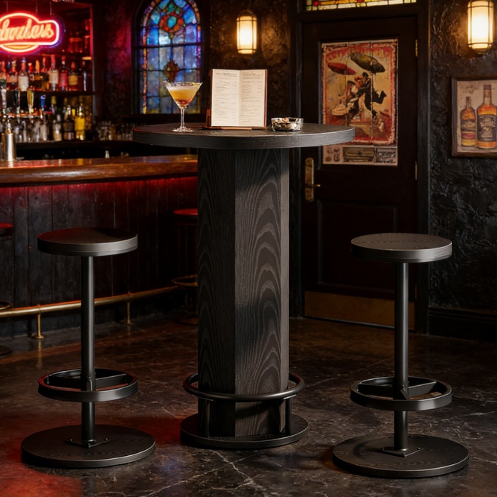 A Pub Table and Two Matching Stools