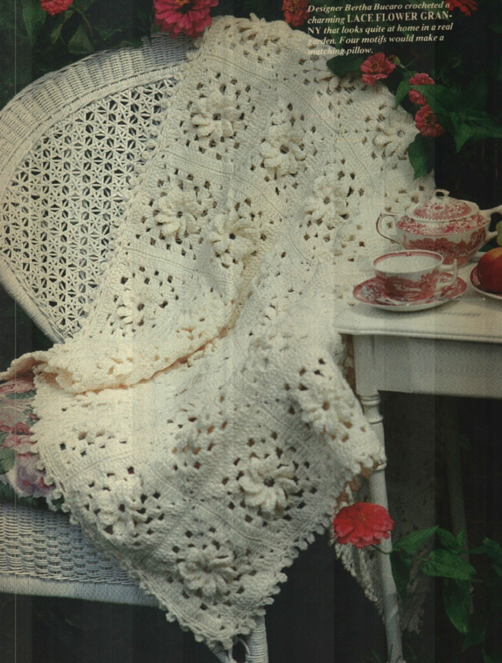 LACE FLOWER GRANNY AFGHAN HOME DECOR CROCHET PATTERN INSTRUCTIONS
