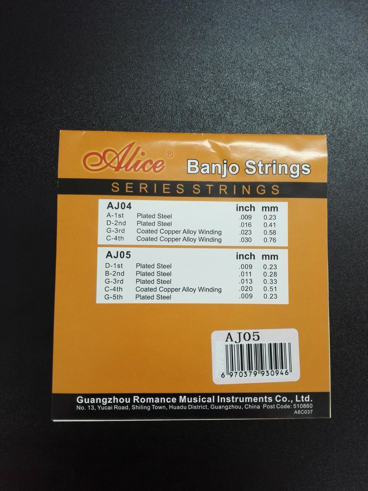 Alice AJ05 Banjo String Set, Steel, Alloy Winding, D-B-G-C-G, 5-String Full Set