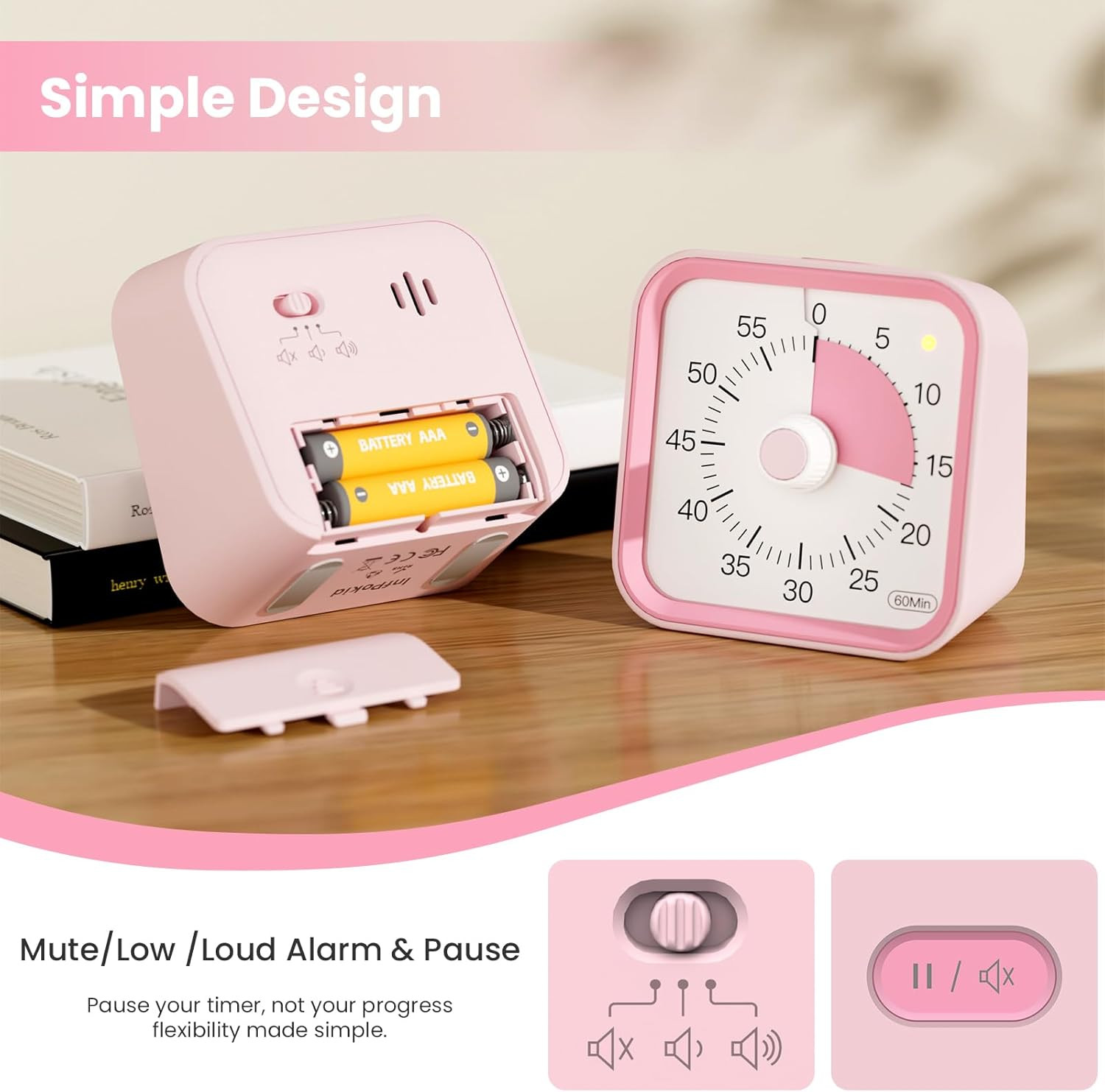 Visual Timer for Kids with Pause Function, 60 Minute Countdown Timer for Kids De