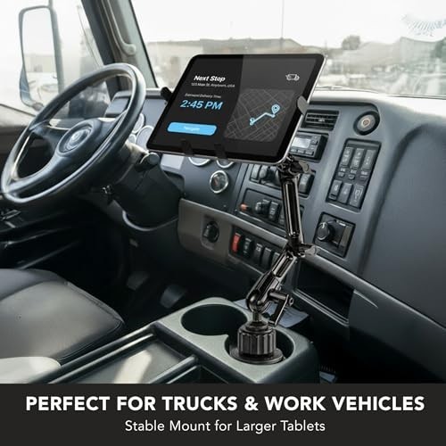 Adjustable Cup Holder Tablet Mount for 7"-11" Tablets, Fits 2.75"-3.5" Diameter,