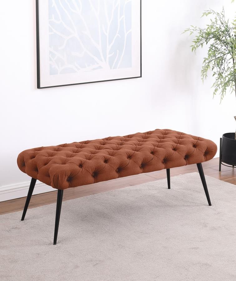 Upholstered Tufted Bench Metal Legs Rust