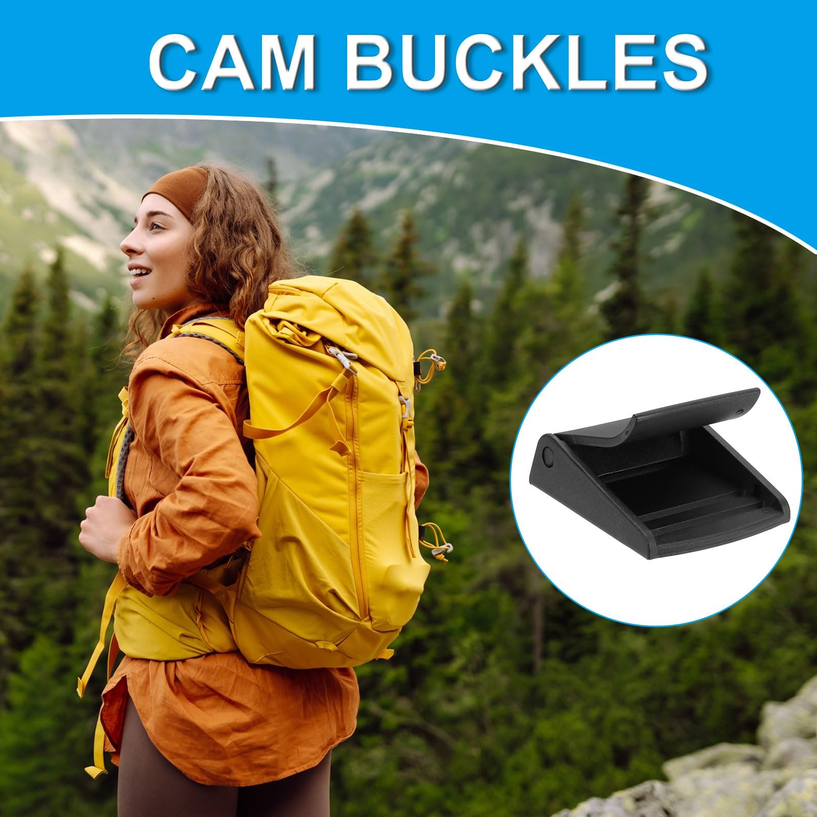Webbing Black Cam Buckle 5/8 inch, 5 Pack Plastic Adjustable Toggle Clip for ...