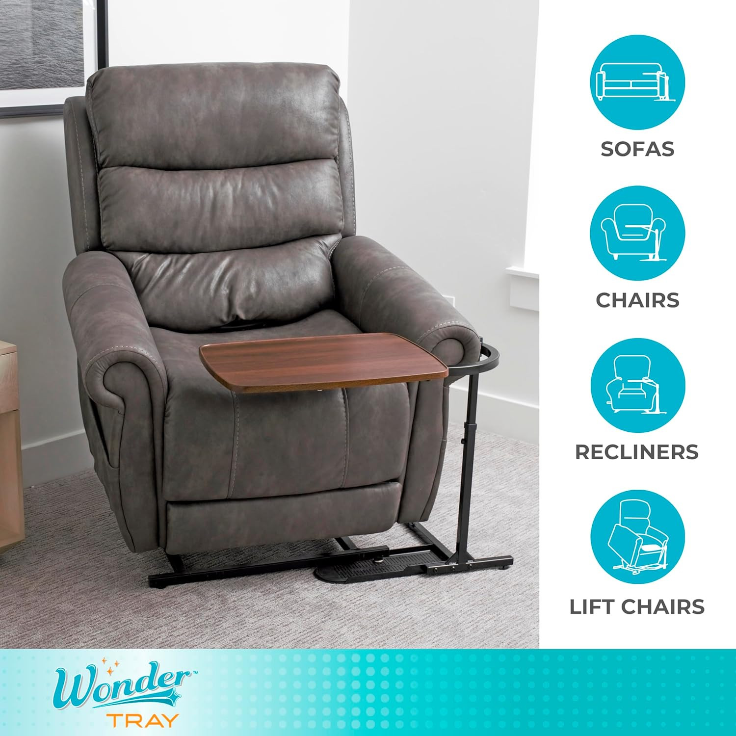 Adjustable Swivel Laptop Stand & Couch Desk - Walnut Side Table & Gaming Tray