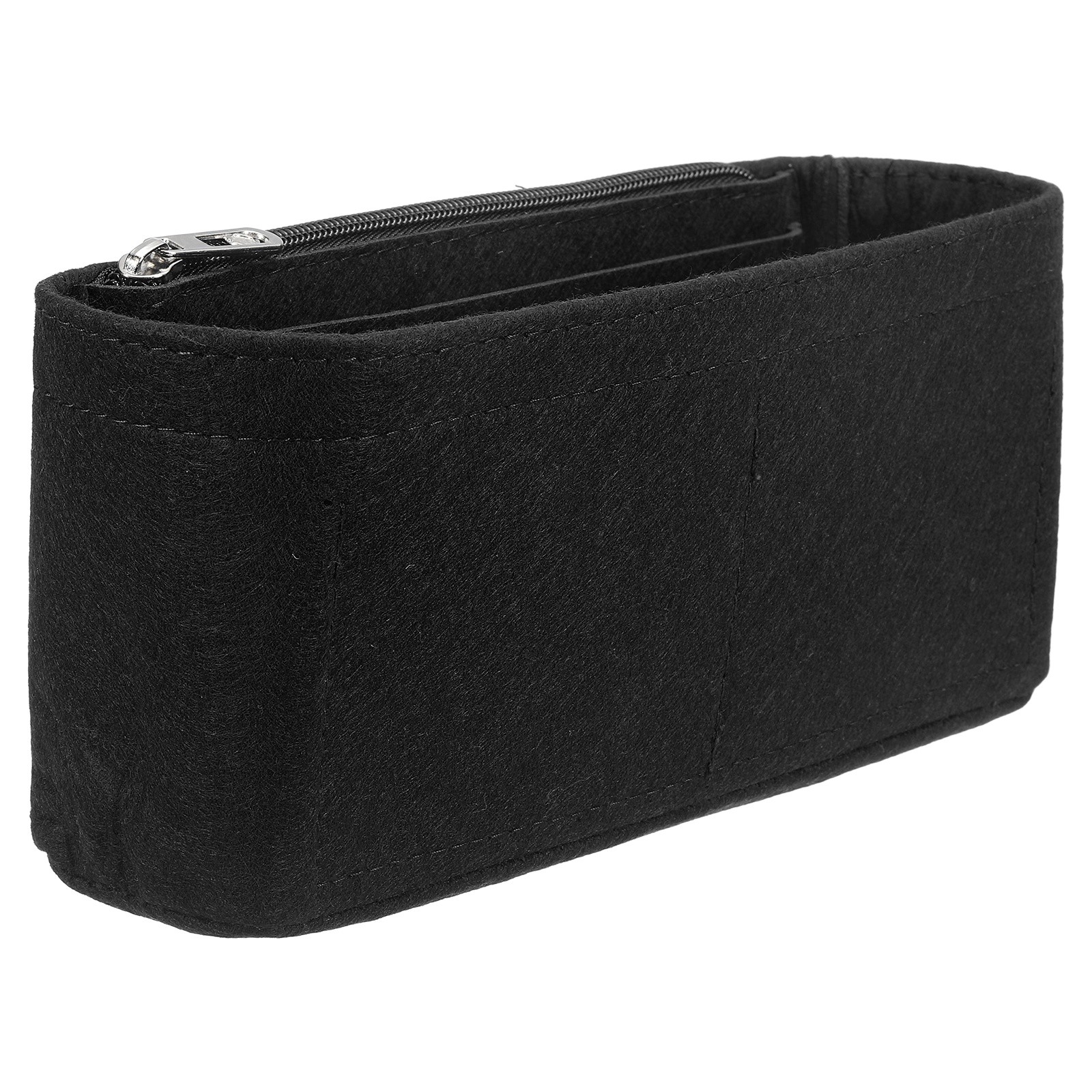 Purse Organizer Insert, Felt Handbag Shaper with Zipper, 9.5"x2.4"x4.3", Black