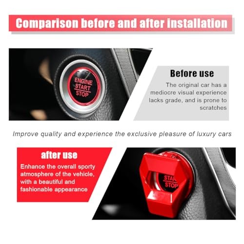GLSOWEE Car Engine Start/Stop Button Cover, Zinc Alloy Car Push Button Red
