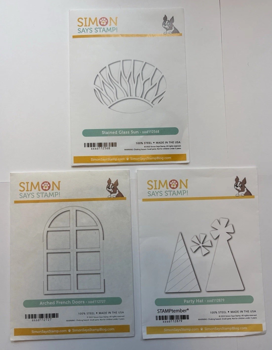 Simon Says Stamp Craft Dies Lot Of 3 Stained Glass Sun French Doors Party Hat