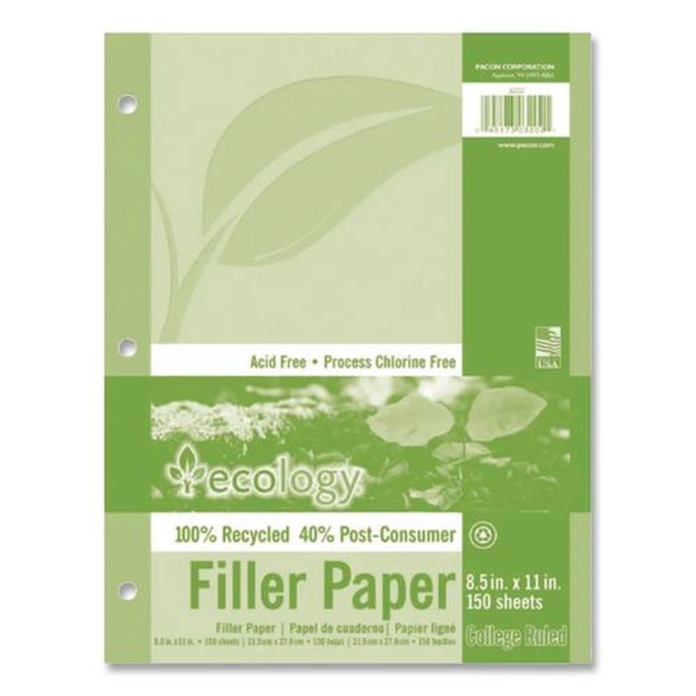 Pacon 3202 8.5" x 11" Medium/College Rule 3-Hole Ecology Filler Paper 150/PK New