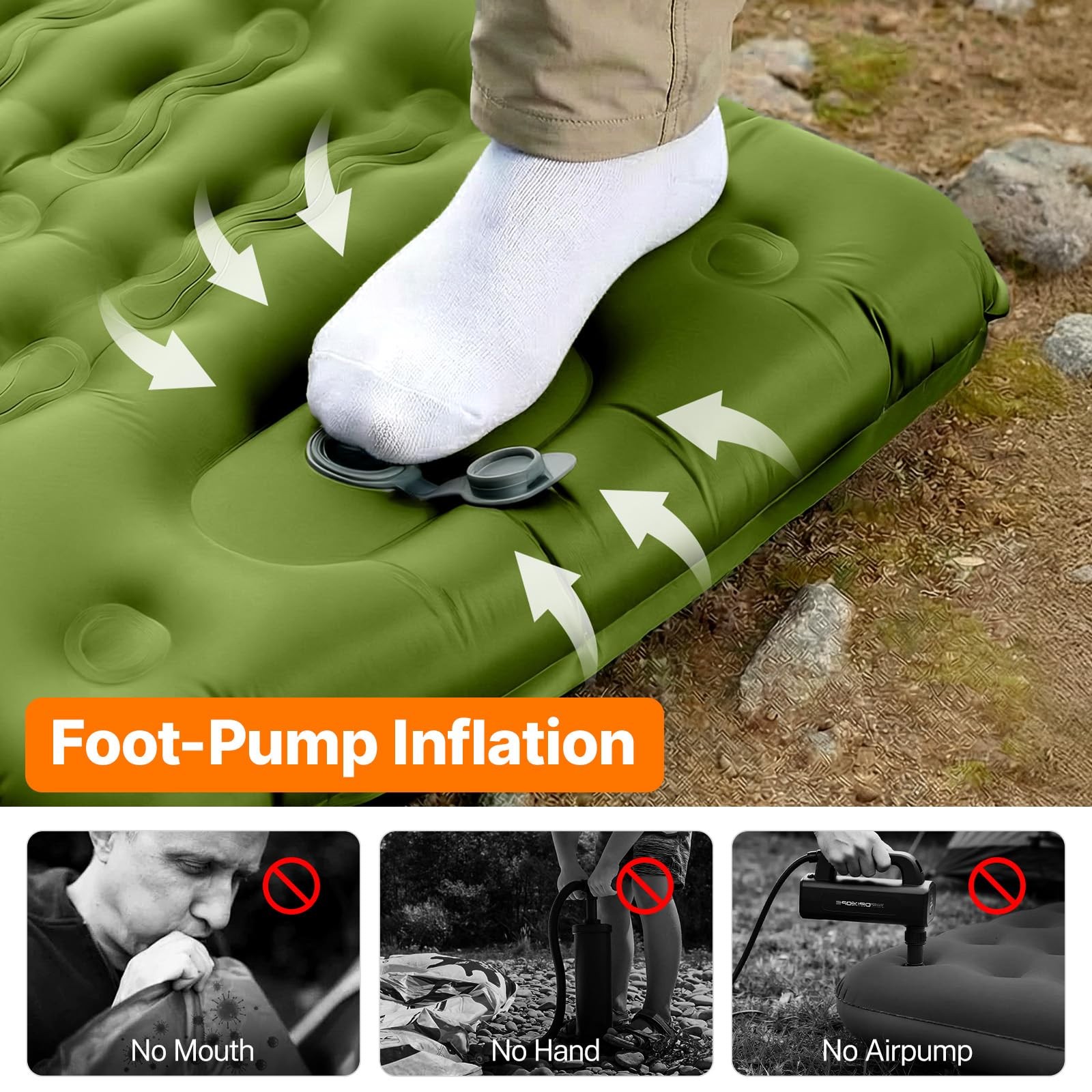 OGERY Sleeping Pad, Ultralight Inflating Pad for Single, Green