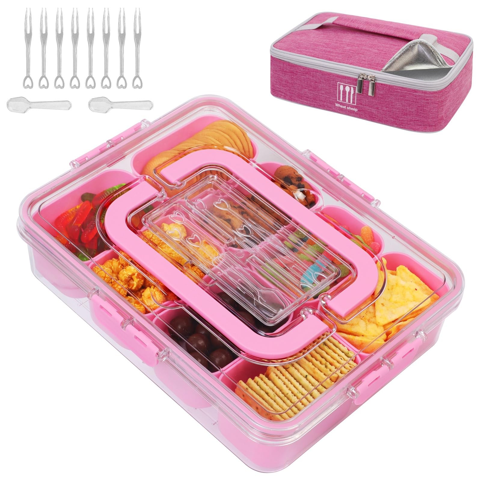 Snack Container with Insulated Cooler Bag, Divided Serving Tray with Lid and ...