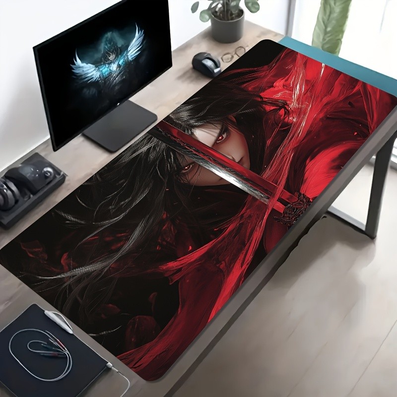 1pc Large-sized Esports Gaming Mouse Pad with a Cool Design Featuring a Red Rib
