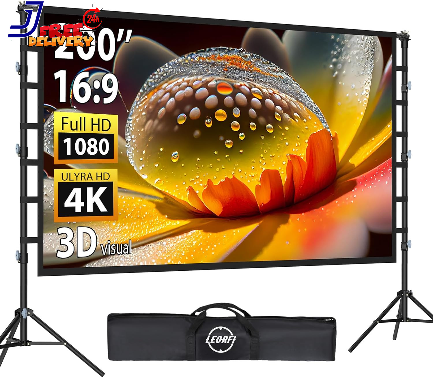 200 Inch Outdoor Projector Screen with Stand: Large Projection Screen with Adjus