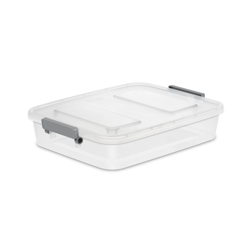 Modular Small Storage Bin 6.2 Quart Latching Clear Plastic Container with Write