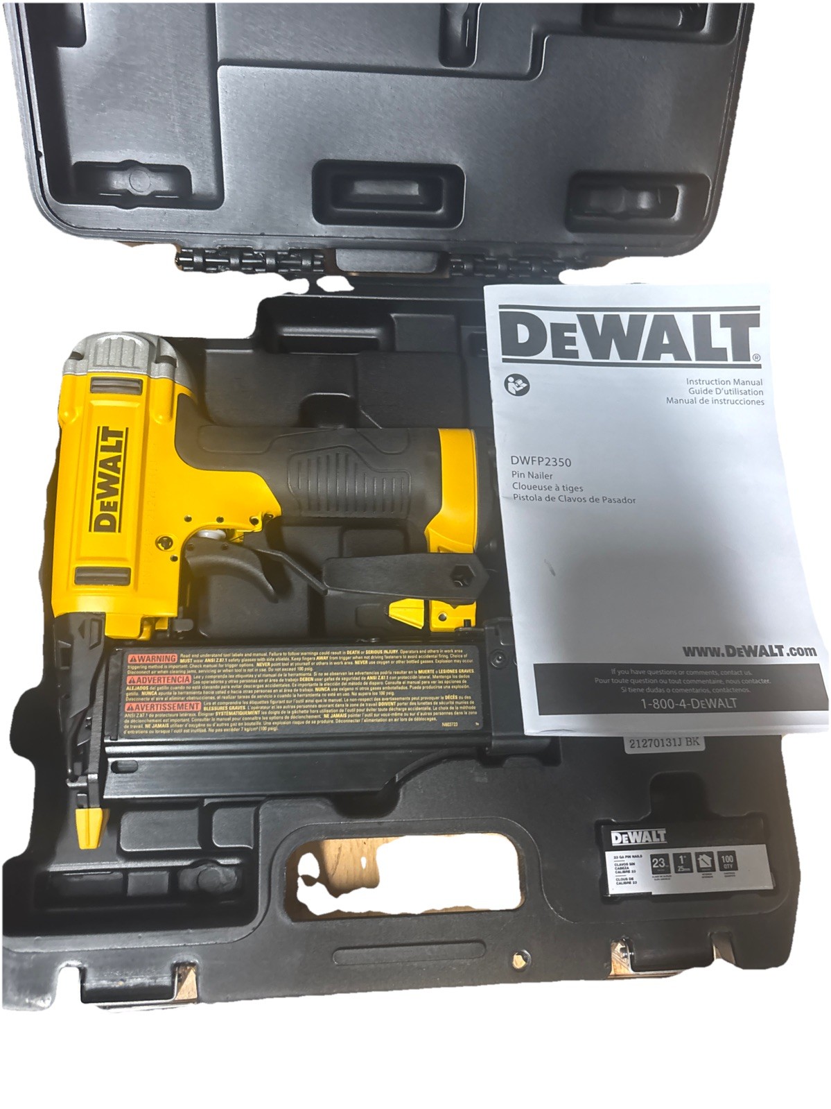 DEWALT DWFP2350K 23-Gauge 2-inch Pin Pneumatic Dual Trigger Nailer