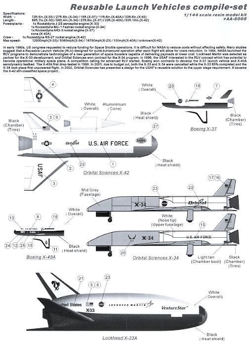Anigrand Models 1/144 X-PLANES REUSABLE LAUNCH VEHICLES Complete Set