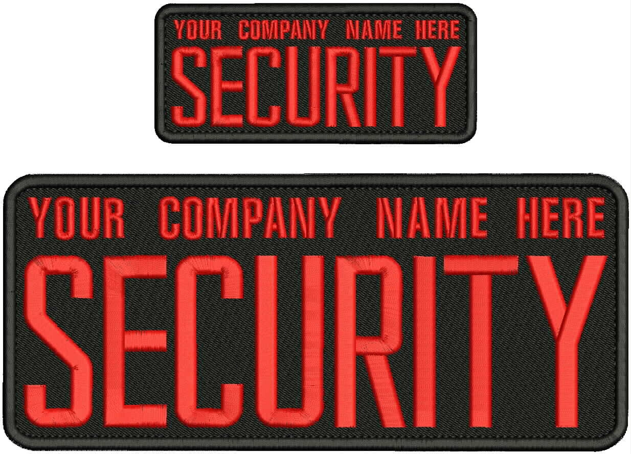 CUSTOM SECURITY EMBROIDERY PATCH 4X10 AND 2X5 VELCR@ ON BACK RED ON BLACK