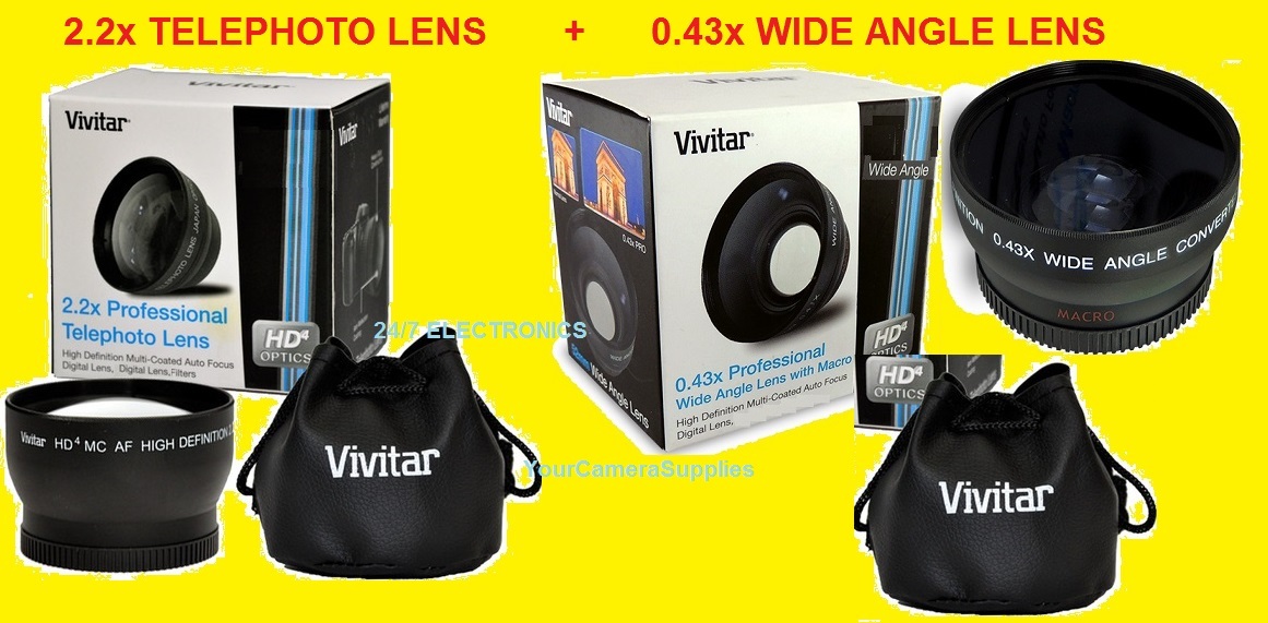 VIVITAR 0.43x WIDE ANGLE LENS + 2.2x TELEPHOTO LENS 62mm-67mm 62mm-72mm