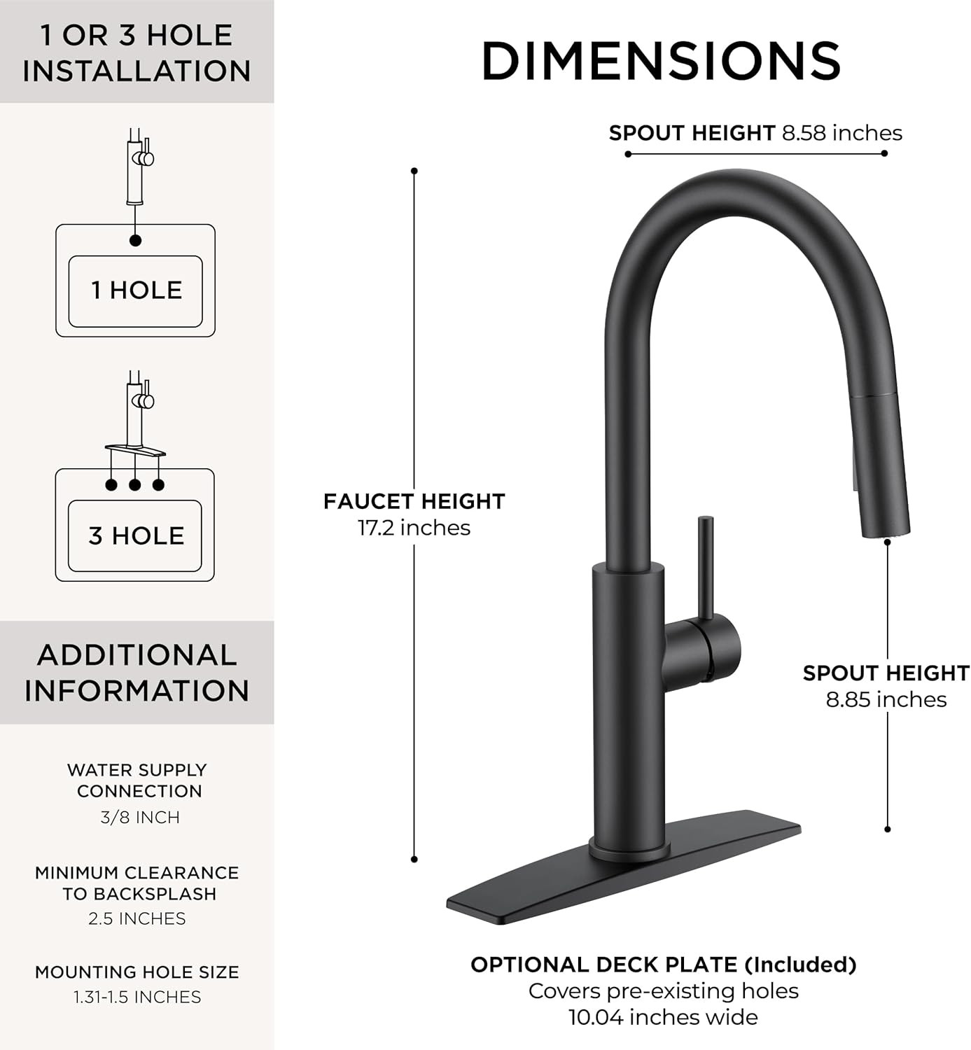Black Kitchen Faucet with Pull-Down Sprayer & 5 Waterfall Modes
