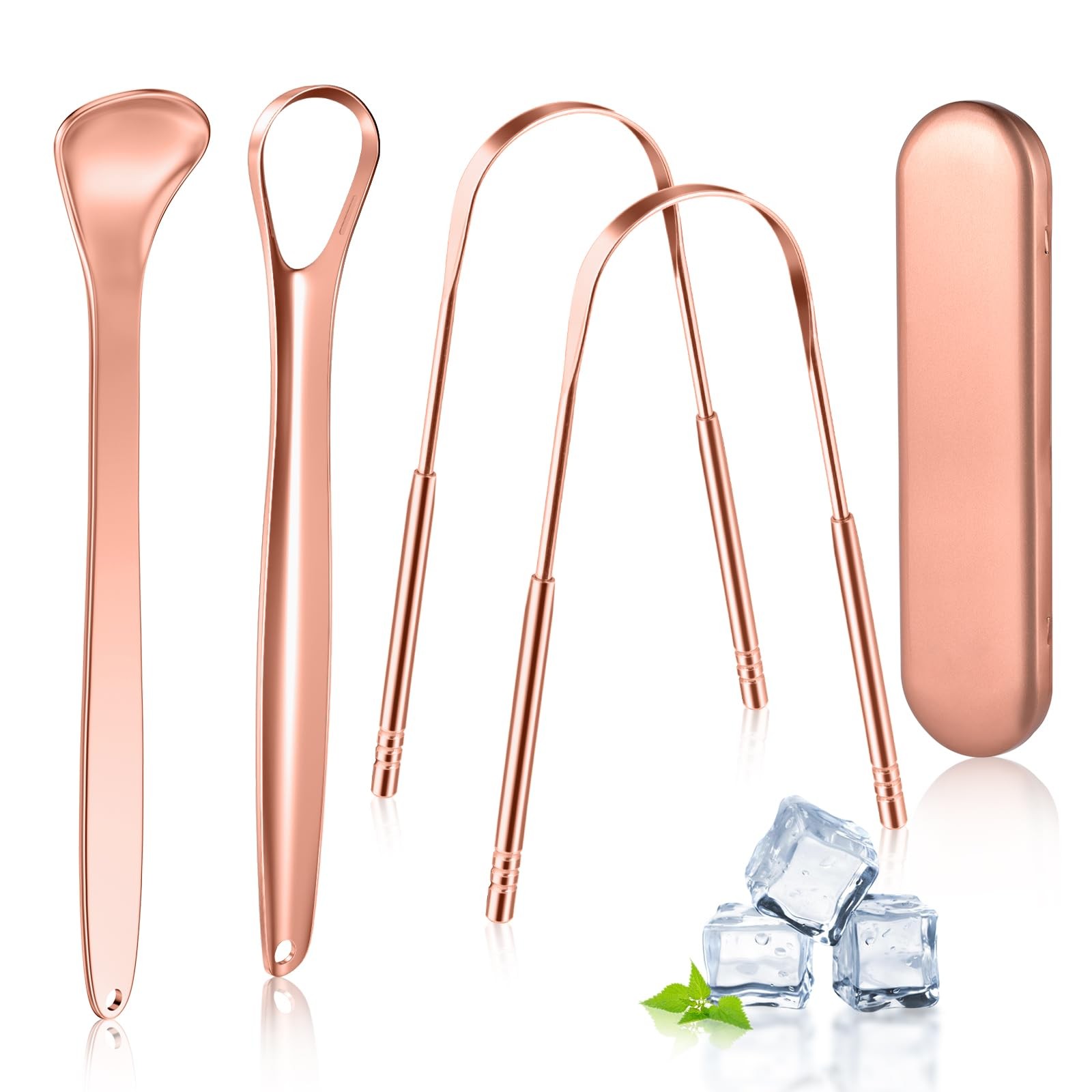 MORGLES Metal Tongue Scraper, 4Pcs Cleaners for Adults with Gold