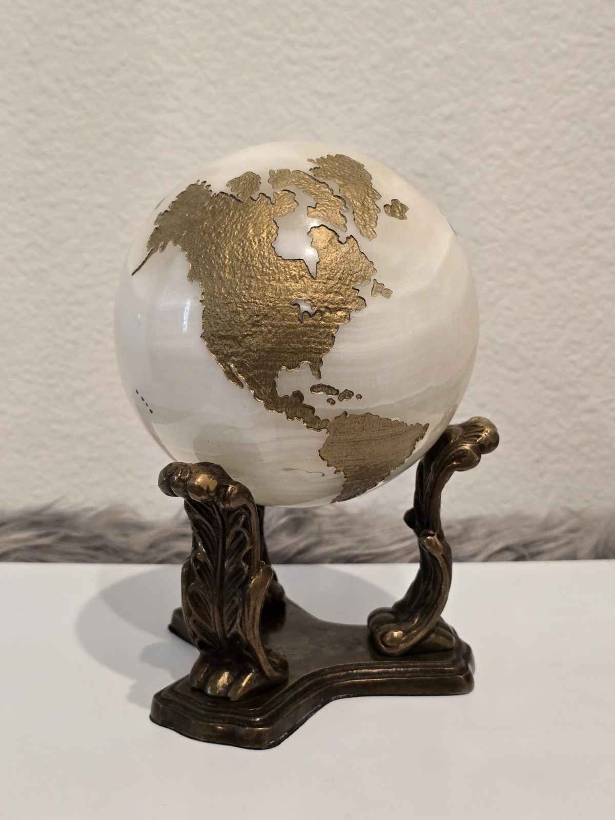 Maitland Smith Marble Stone Globe Solid White Gold - No Base