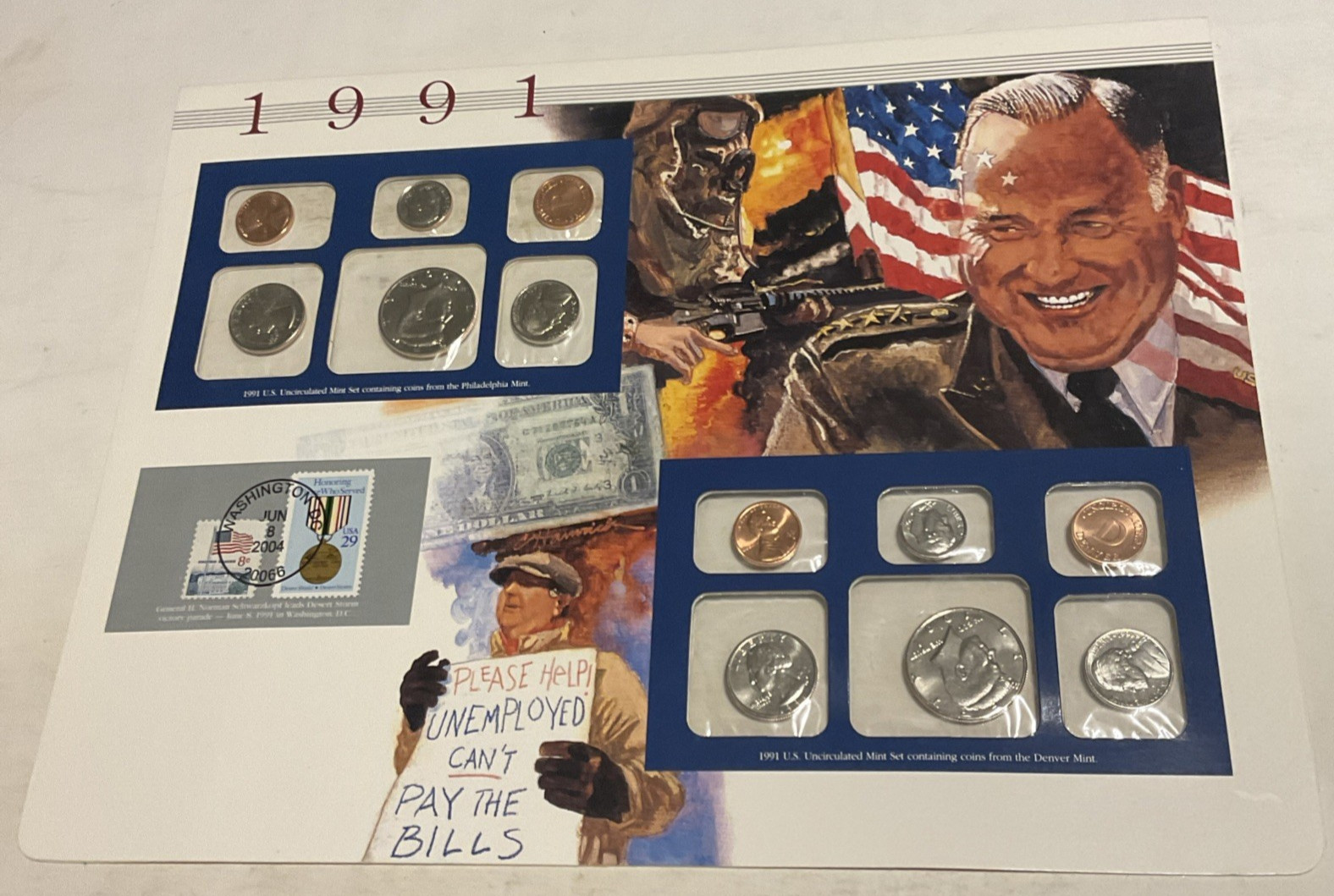 1991 P/D Uncirculated Mint Set Postal Commemorative Society Coins & Stamps