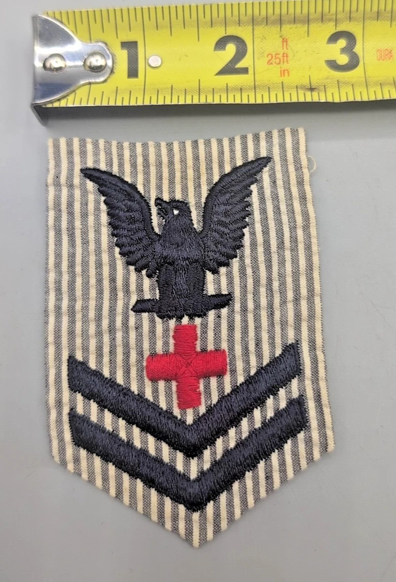 WW2/II US Navy PO2 FEMALE seersucker hospital corpsman left shoulder rank patch