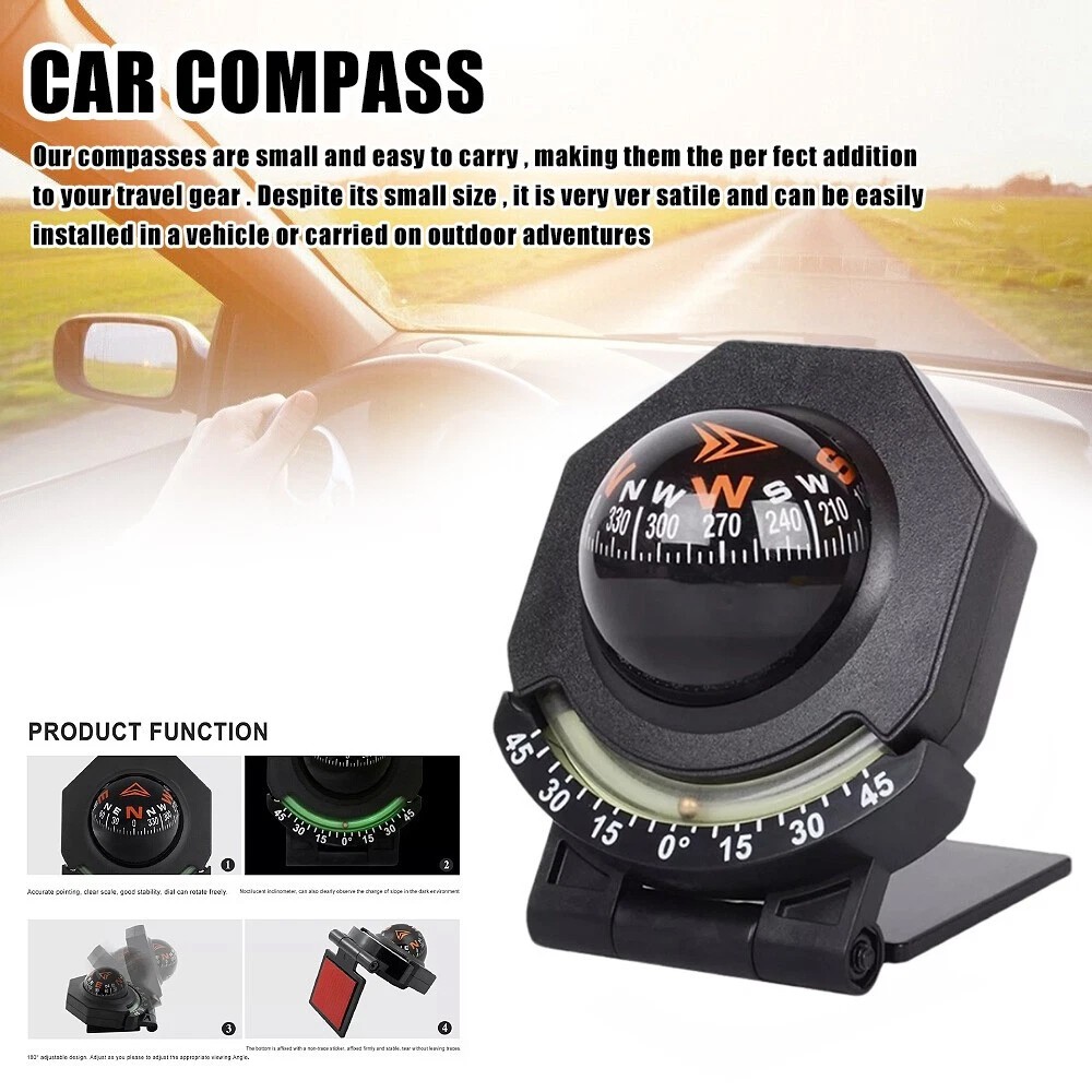 Adjustable Night Car Compass, Car Dashboard Compass Ball with Slope Meter