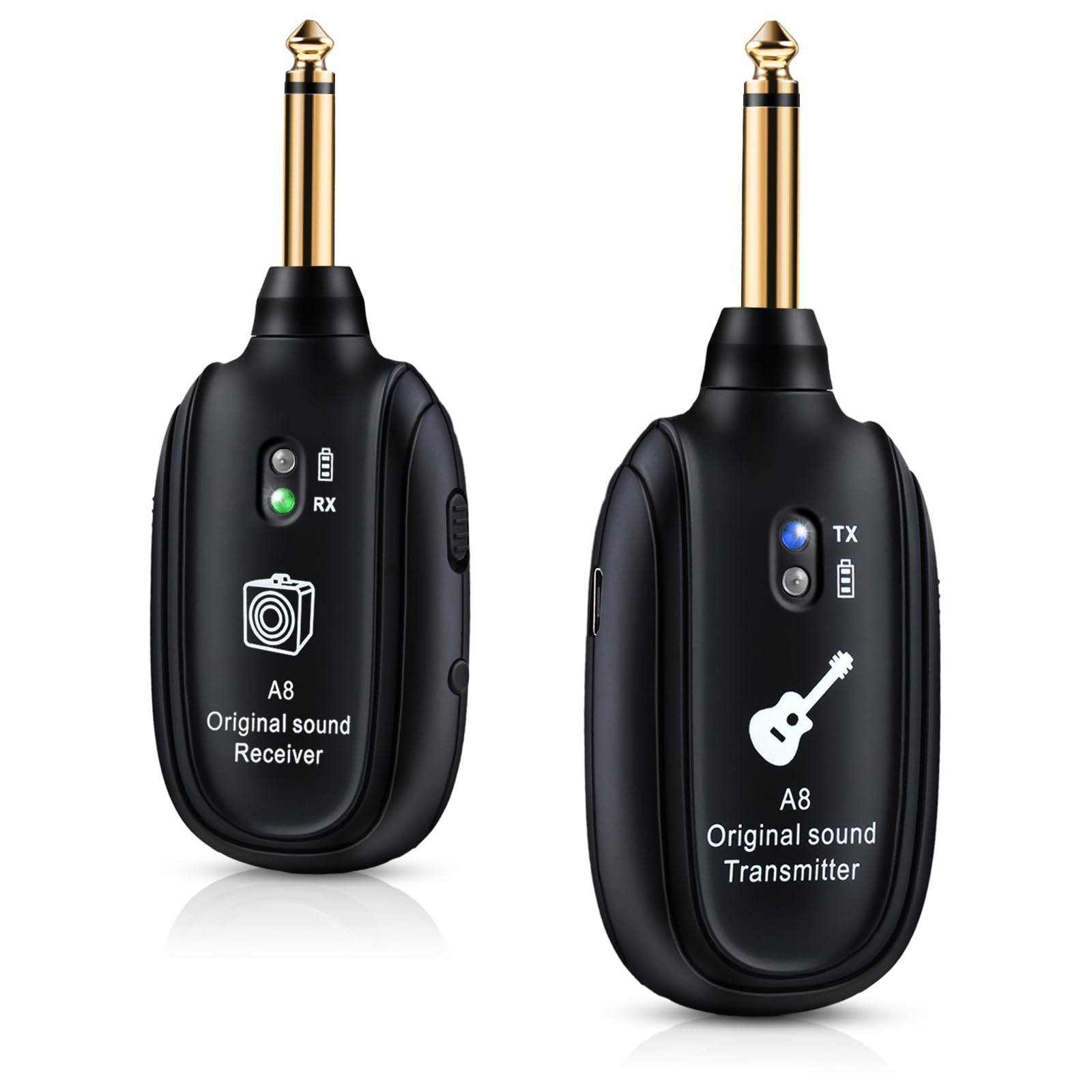 A8 Wireless Guitar System UHF 2 Modes, Rechargeable LiBattery, 100ft Range, P...