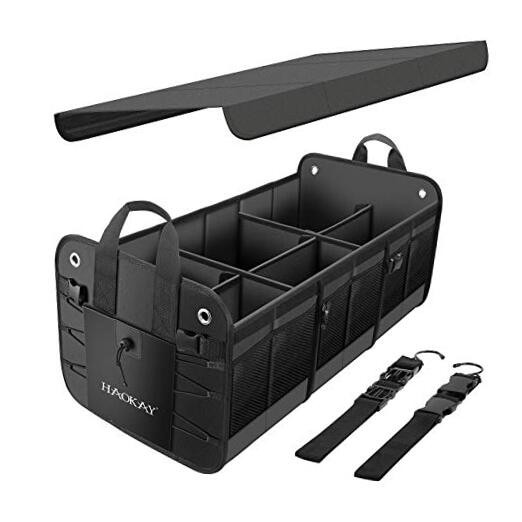 Premium Car Trunk Organizer with Lid, Multi Compartments 3 COMPARTMANTS BLACK