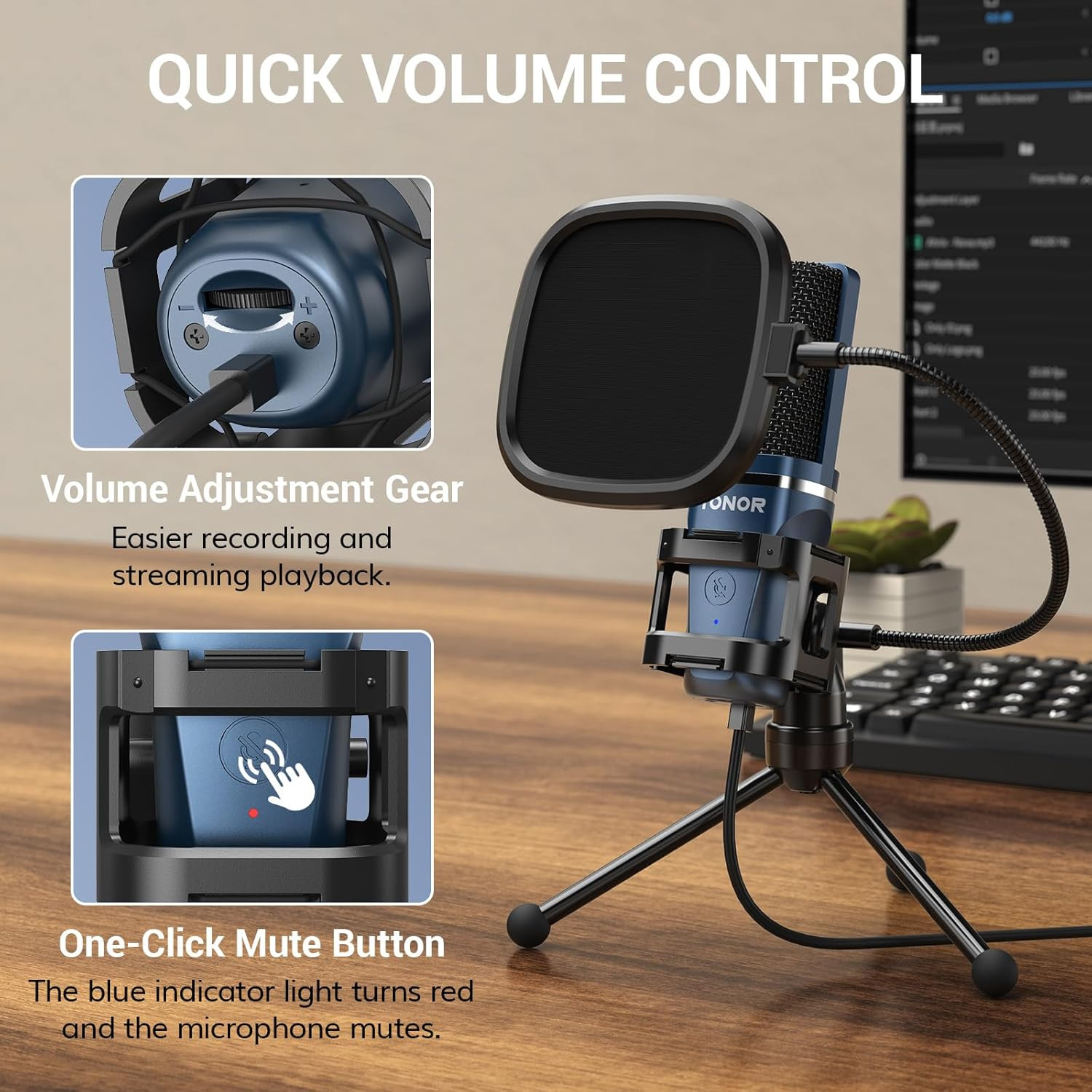 TONOR TC-777 Podcast Microphone, USB Computer Microphone, Cardioid Condenser PC