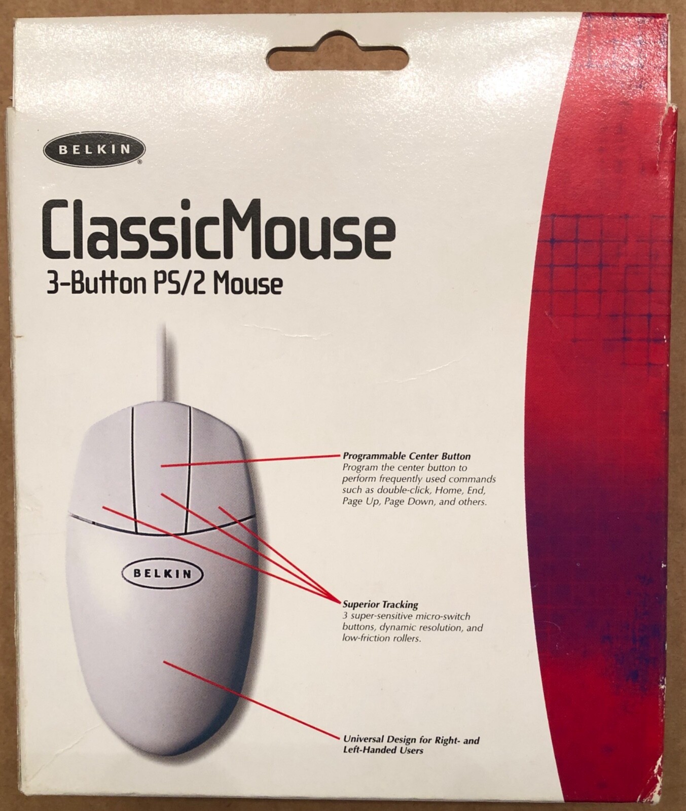 BELKIN 3-Button PS/2 Classic Mouse - Programmable Center Button - P56431