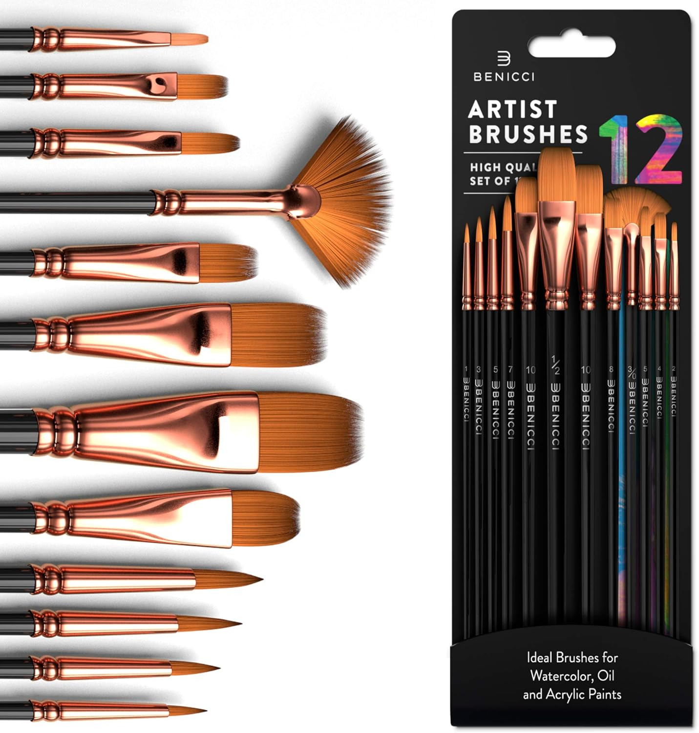 Professional Artist Paint Brush Set of 12 - Painting Brushes Kit for Kids, Adult