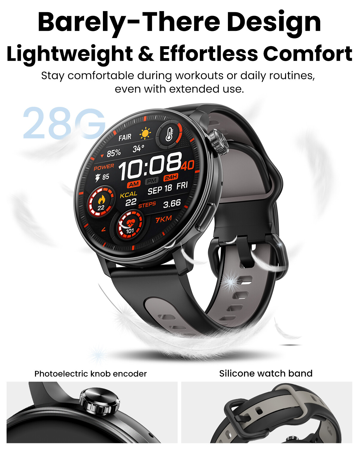 1.43" HD Smart Watch For Android iOS AMOLED Display 3ATM waterproof Compass GPS