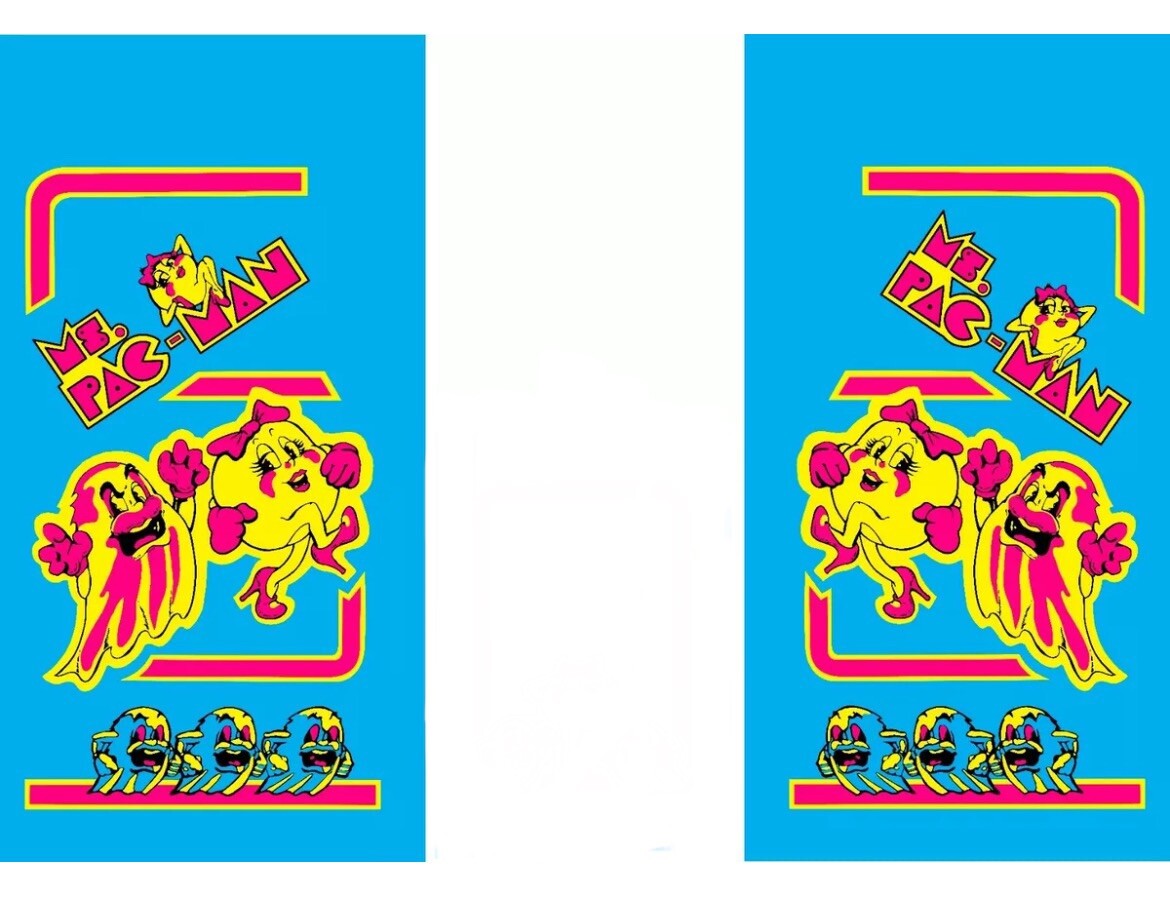 Ms PAC MAN Arcade Side Art Blue 2 Pc Set Laminated High Quality