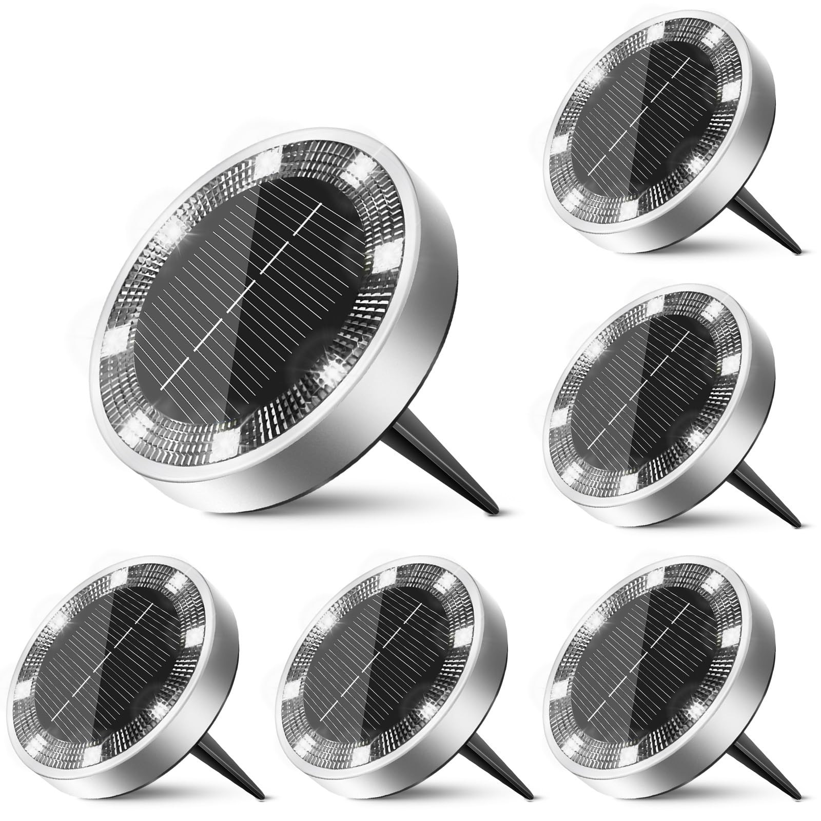 inkgear 6 Pack Solar Ground Lights Outdoor, 8 LED Mini 6 Pack, Cool White