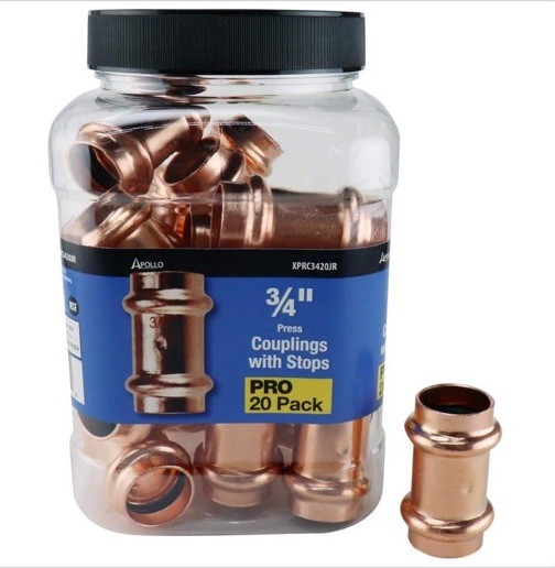 3/4 In. X 3/4 In. Copper Press X Press Pressure Coupling with Dimple Stop 20pk