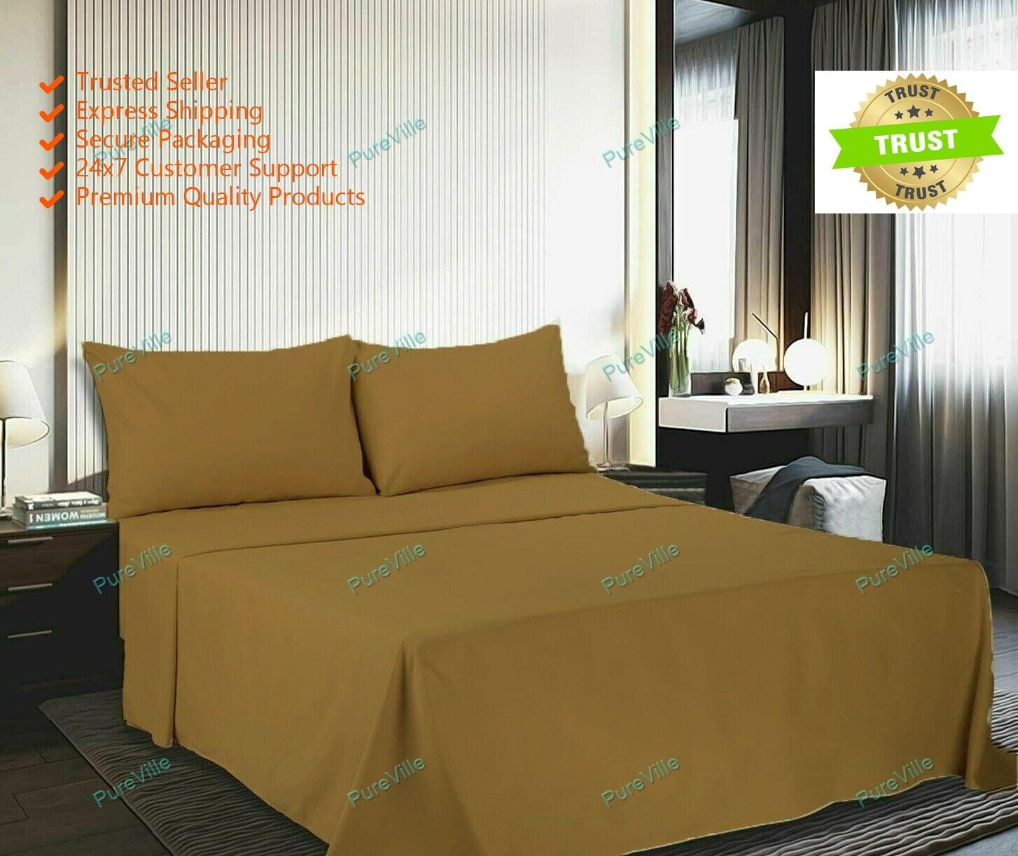 Bed Sheet Pillow Cover Set Beige 1800 Count Deep Pocket Microfiber