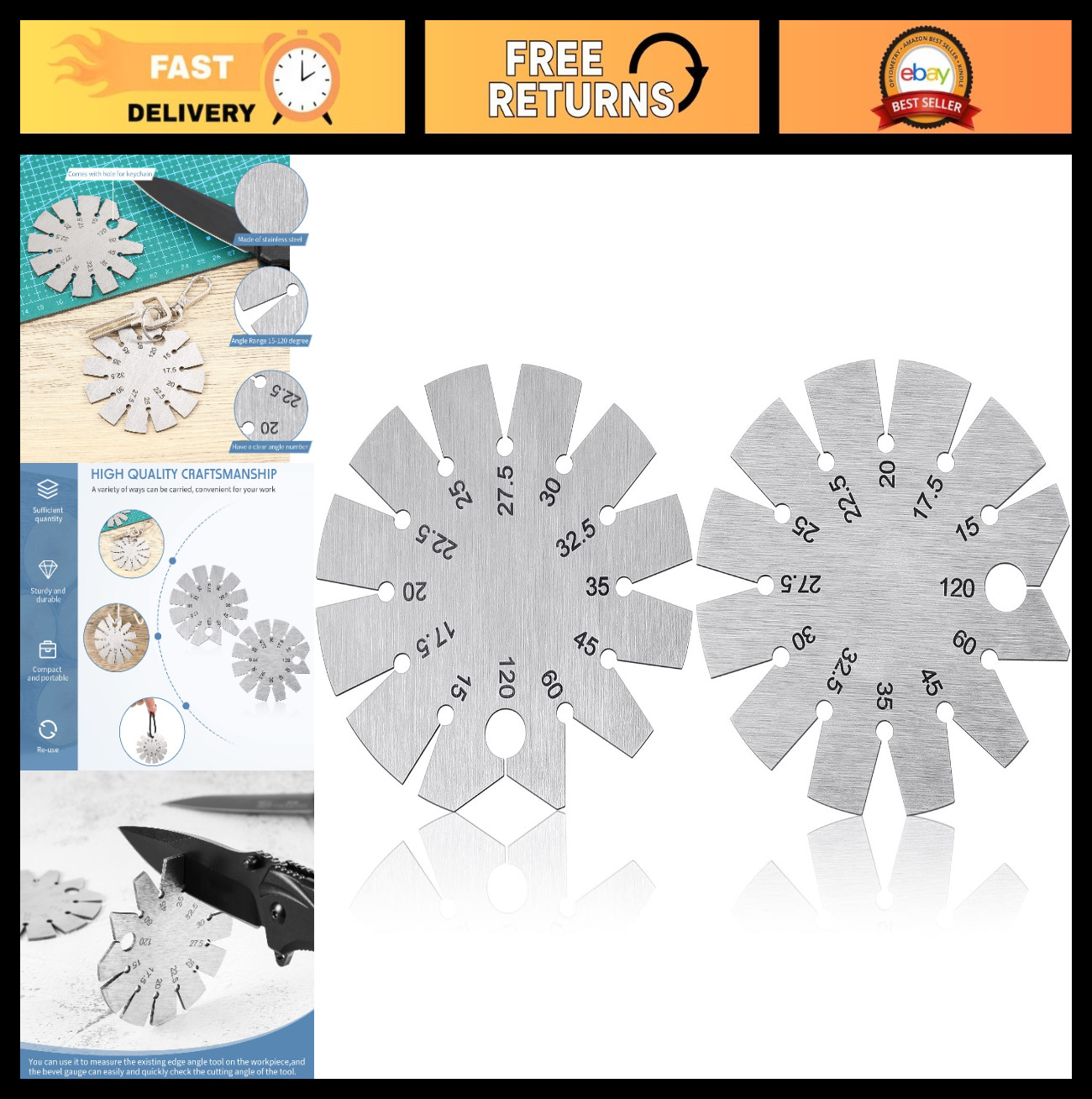 2-Piece Stainless Steel Bevel Axe Angle Finder Set - Round Knife Blade Gauge 15-