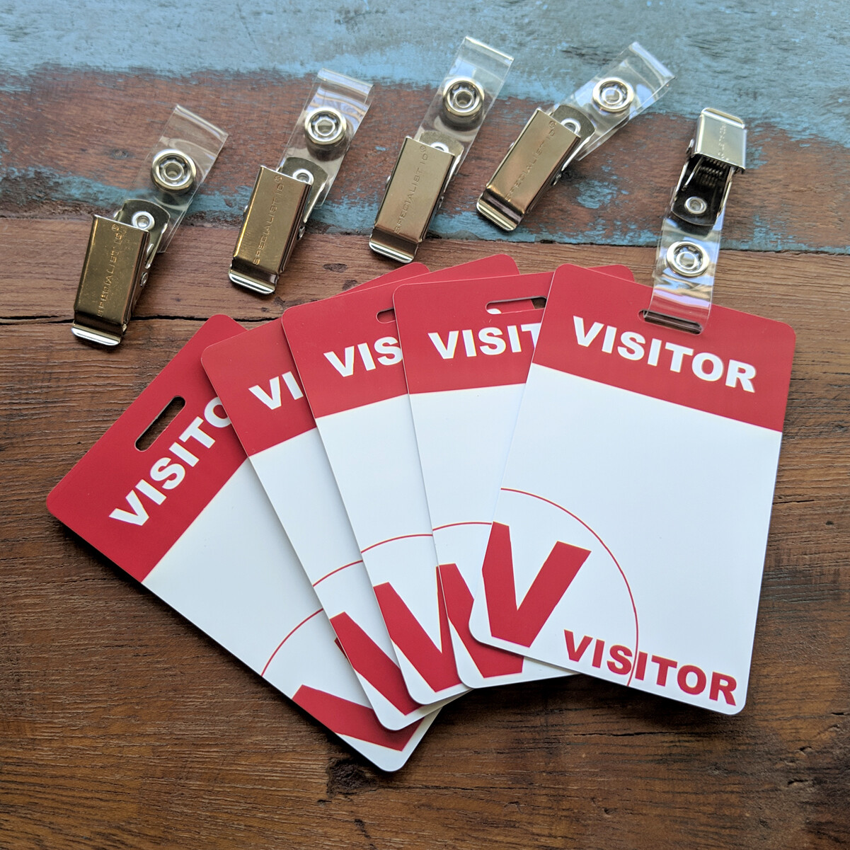 25 Pack - Heavy Duty Visitor Pass Badges with ID Clips - Reusable & Re-Writable