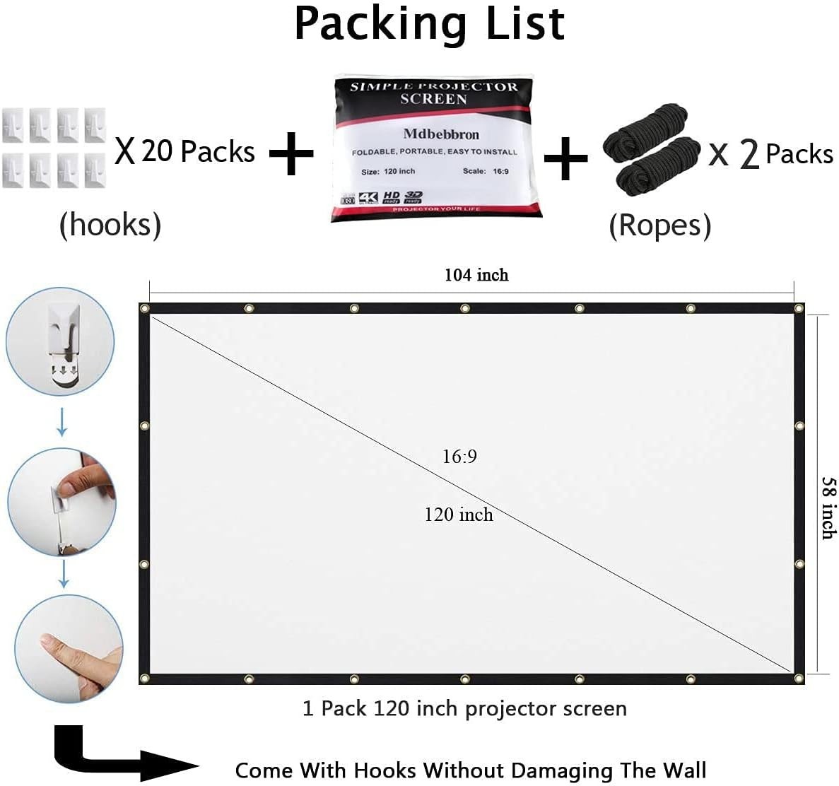 20" Foldable Projector Screen Double Sided Projection