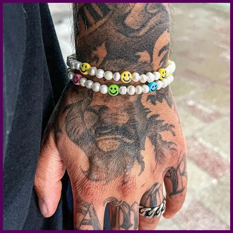 Retro Smiling Face Bead Bracelets Imitation Pearl Clay Handmade Beaded Bracelets